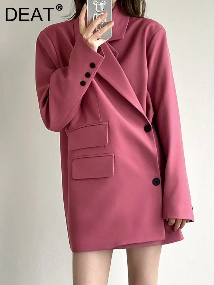 

DEAT Fashion Women's Blazer Notched Collar Long Sleeve Loose Diagonal Buckle Solid Color Suit Jackets Spring 2023 New 17A5476