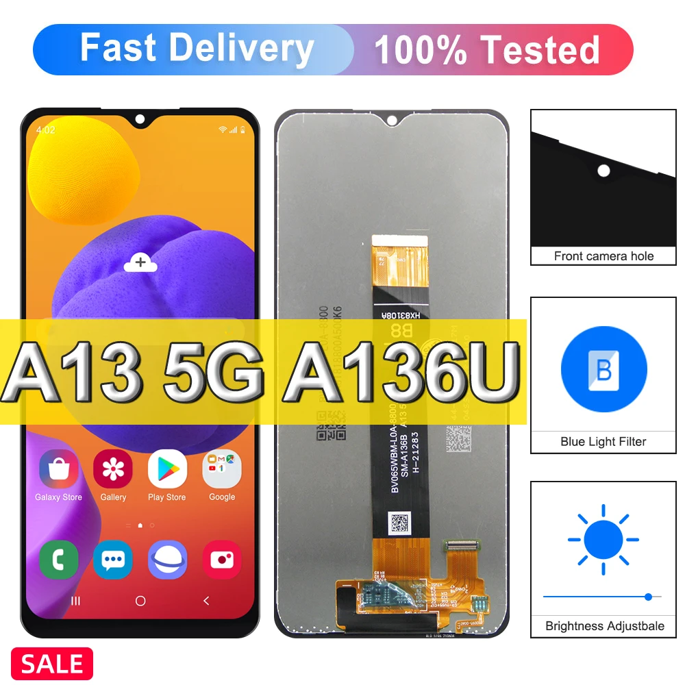 

Новый оригинальный ЖК-дисплей для Samsung Galaxy A13 5G A136, сенсорный экран с цифровым преобразователем в сборе для Samsung A13 5G 136B A136U 136U1 LCD