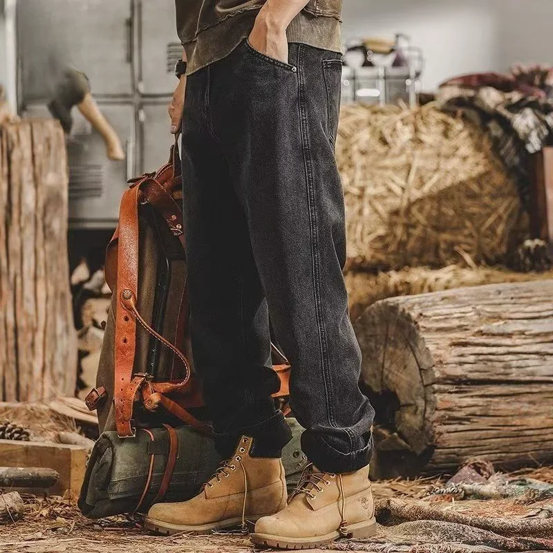 

Мужские свободные прямые джинсы, повседневные однотонные брюки из денима, модель F203, весна-осень 2023