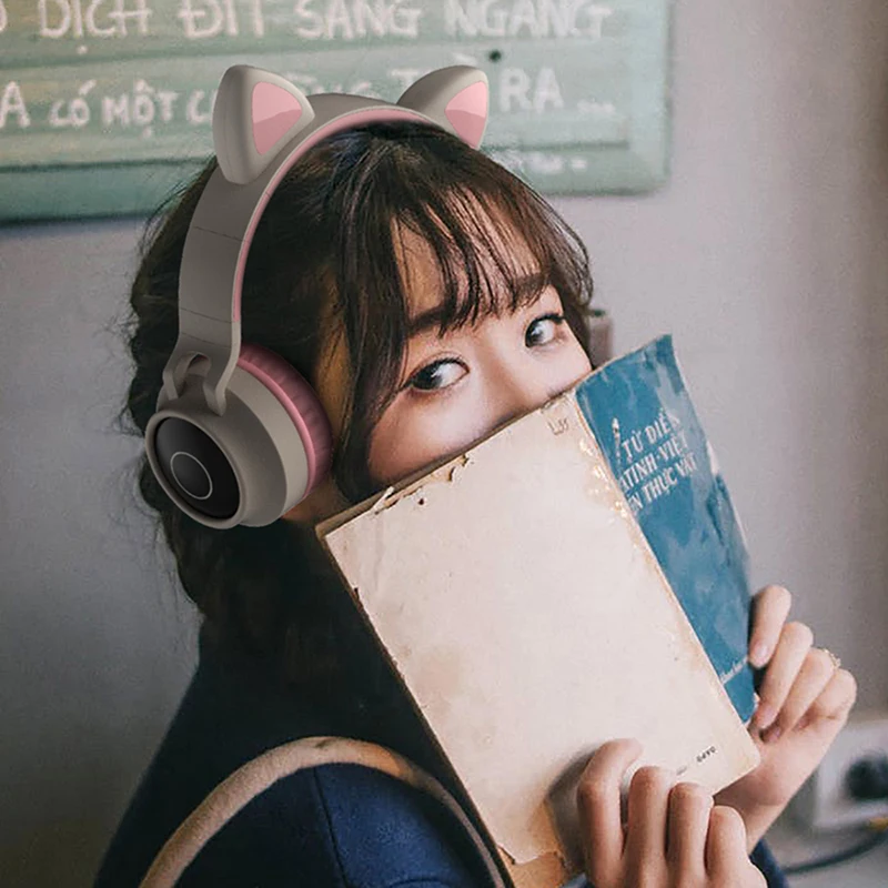 Беспроводные Bluetooth наушники GAINBANG с кошачьими ушками со светодиодный светильник