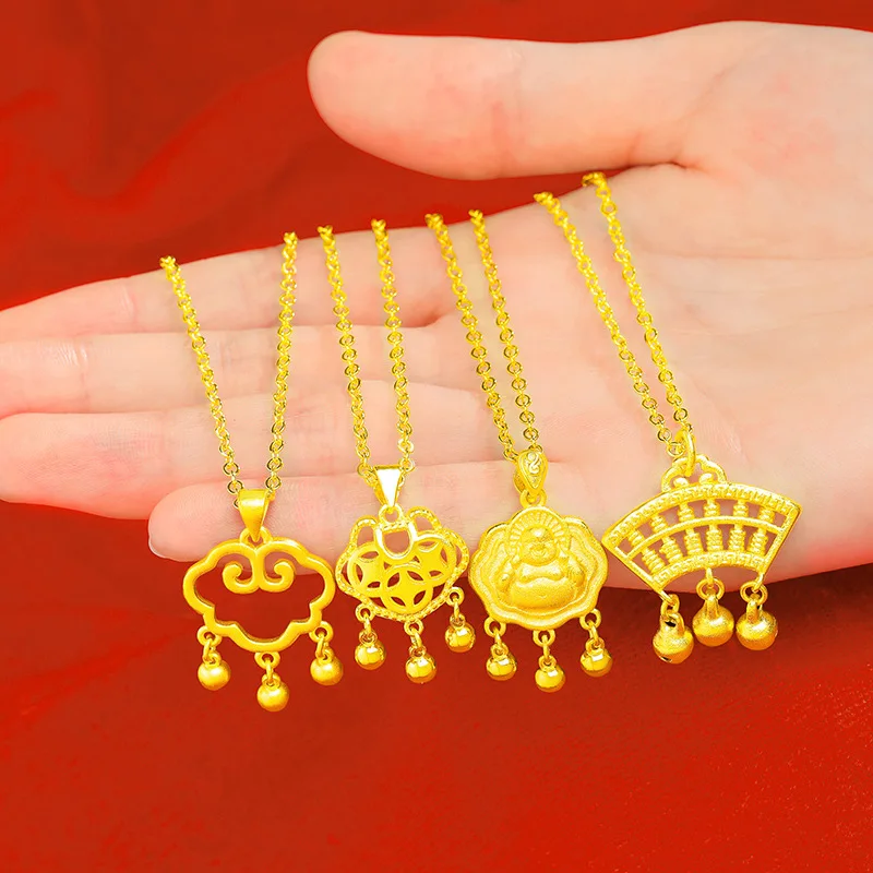 

Original 14K Gold Filled Lock Pendants Gold Color Abacus Vintage Hollow Out Bell Necklaces for Women Wedding Engagement Jewelry