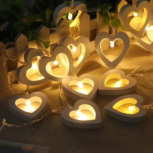 

Decoration 1 m 10 Light string LED Wood Love Garland Battery Box New Year Christmas Home Decor Birthday Party Decoration