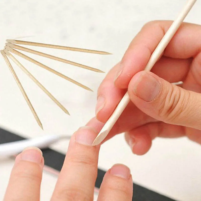 

10pcs 11.5cm Sticks Cuticle Pusher Cuticle Remover For Nail Skin Remover Nail Tools Angled Double Sided Orange Wood Stick