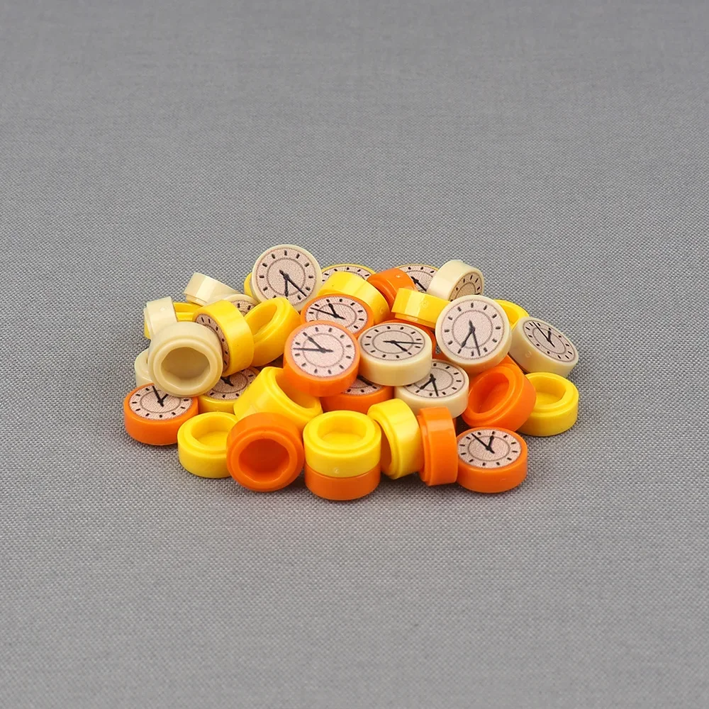 Набор строительных блоков MOC 10 шт. круглых 1x1 с циферблатом часов цвета тан (98138pb259) с принтованным узором, кирпичики-плитки 98138, игрушки для мальчиков, подарки для детей (art.: 3920da6545bc5) - 3920da6545bc5