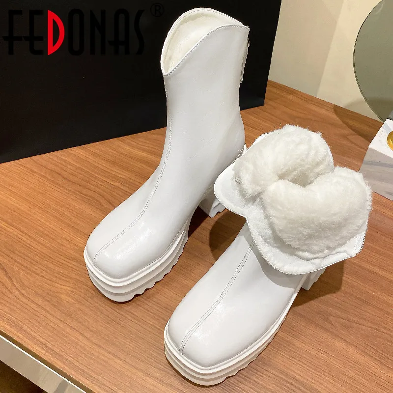 

Женские ботильоны на платформе FEDONAS, ботильоны из натуральной кожи на очень высоком каблуке, теплые зимние ботинки из шерсти