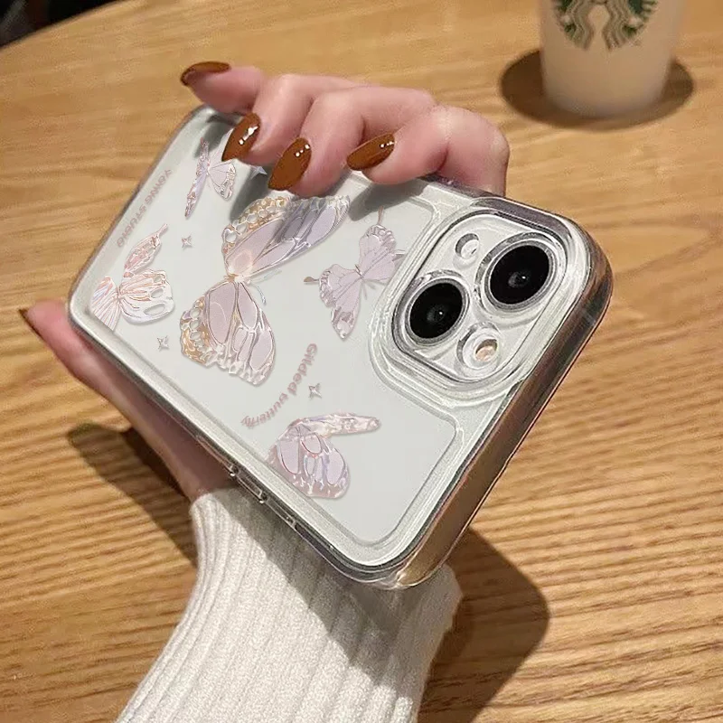 Butterfly Crystal Clear Case For iPhone 11 13 14 12 Pro Max XS Max X XR 7 8 Plus SE 2022 2020 Cases Luxury Shockproof Soft Cover