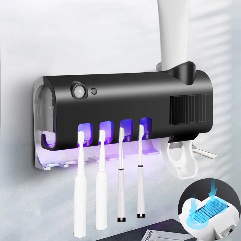 

Smart Toothbrush Sterilizer Automatic Dispenser Toothbrush Holder Double Layer Sterilizer Toothpaste Wall Mounted Bathroom Tools