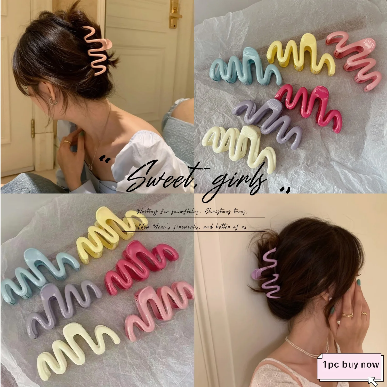 

2023 Dopamine Girl Candy Color Y2k Wave Line Back Head Hair Claw Clip Women New Plastic Hairpin Hair Claw Hair Accessories Cute