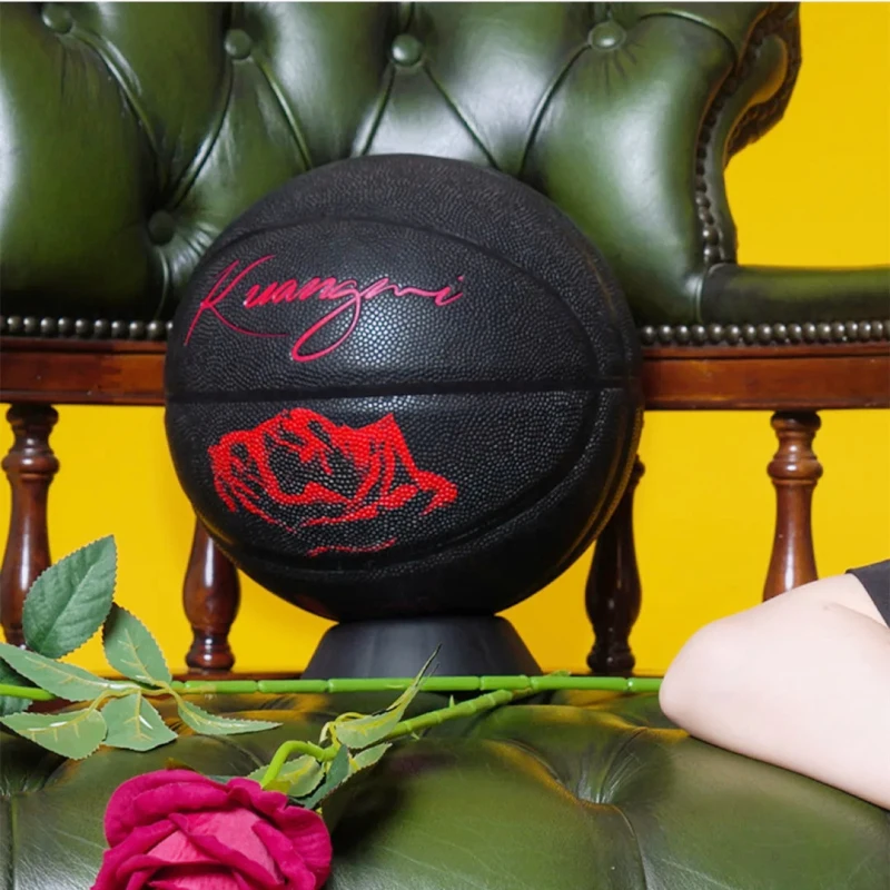 Kuangmi Rose Basketball PU Classic Black Indoor-Outdoor General Purpose Basketball Ball Size 7 Valentine's Day Birthday gift