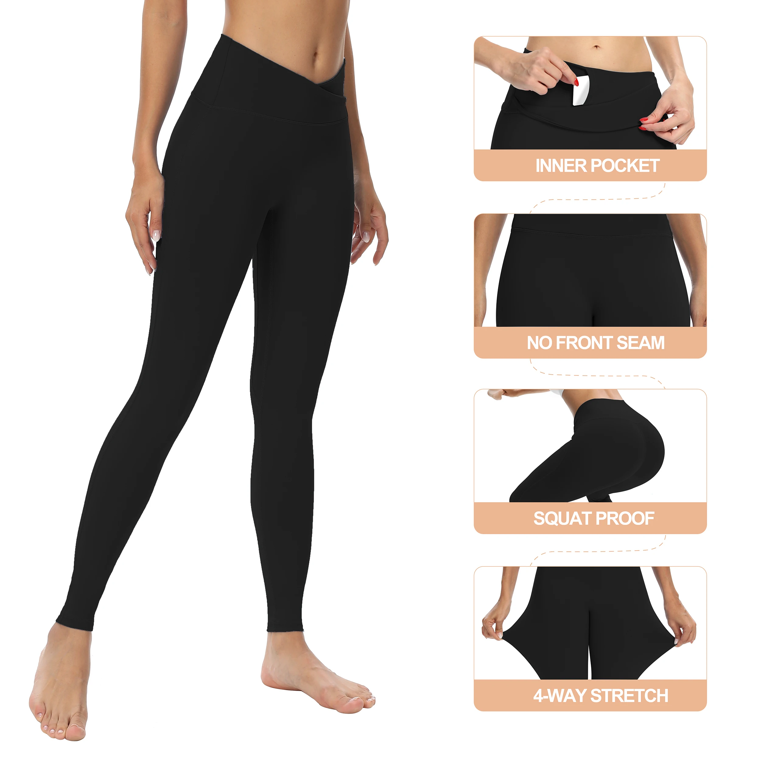 Crossover Leggings for Women Buttery Soft, High Waist Yoga Pants with Pockets for Women, Tummy Control Yoga Pants