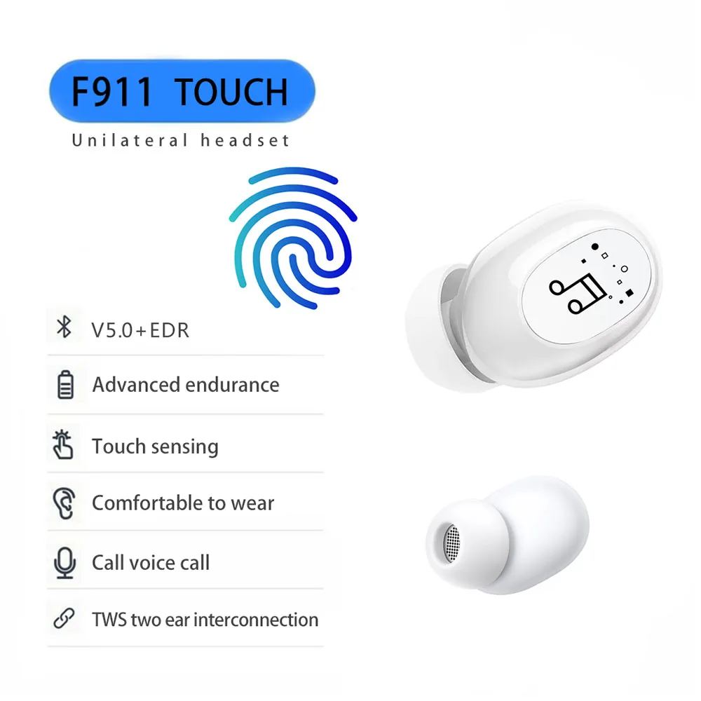 Фото Односторонние Bluetooth-наушники F911 с сенсорным управлением, 5,2 Mini S8, высокая выносливость и хорошее качество звука №3