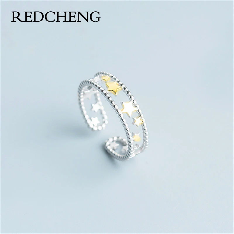 

REDCHENG 925 пробы серебряные кольца со звездами для женщин, простые, милые, изысканные, элегантные, очаровательные, маленькие, свежие, ювелирные ...