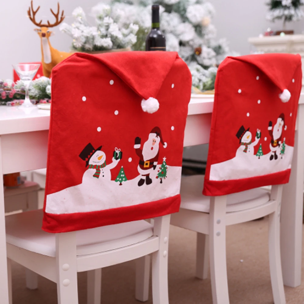 

2 Pcs Wholesale New Home Table Decoration Non-woven Chair Cover Cartoon Old Man Snowman Christmas Hat Stool Set Cushion