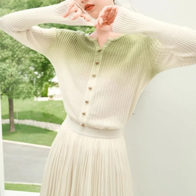 Осень-зима новая мода пуловеры градиентного цвета с круглым вырезом и длинными