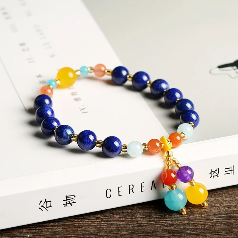 

Natural Crystal Fashion Gemstone Rutilated Lapis Lazuli Amethyst Bead Bracelet Classic Luxury Women Jewelry Valentine Day