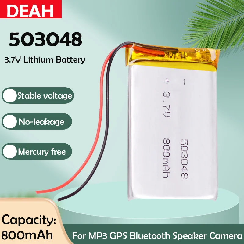 1-2PCS 3.7V 800mAh 503048 Rechargeable Lithium Polymer Battery For MP3 MP4 MP5 GPS Car Recorder Toys Bluetooth Headset Lipo Cell - купить по