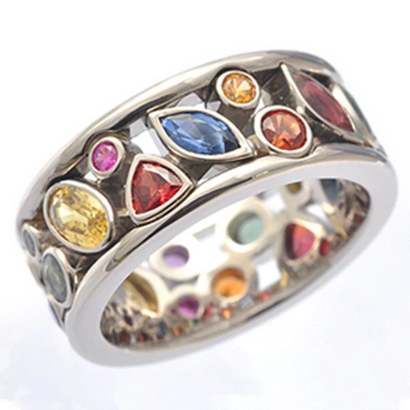 

2022 New Fashion Aesthetic Delicate Geometric Pattern Openwork Multicolor Ring Women's Fashion Glass Filled Jewelry Gift