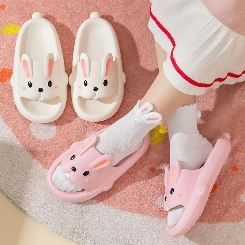 Women Summer EVA Soft Sole Cute Rabbit Slippers Beach Thick Platform Sandals Couples Non-Slip Indoor Cartoon Slippers