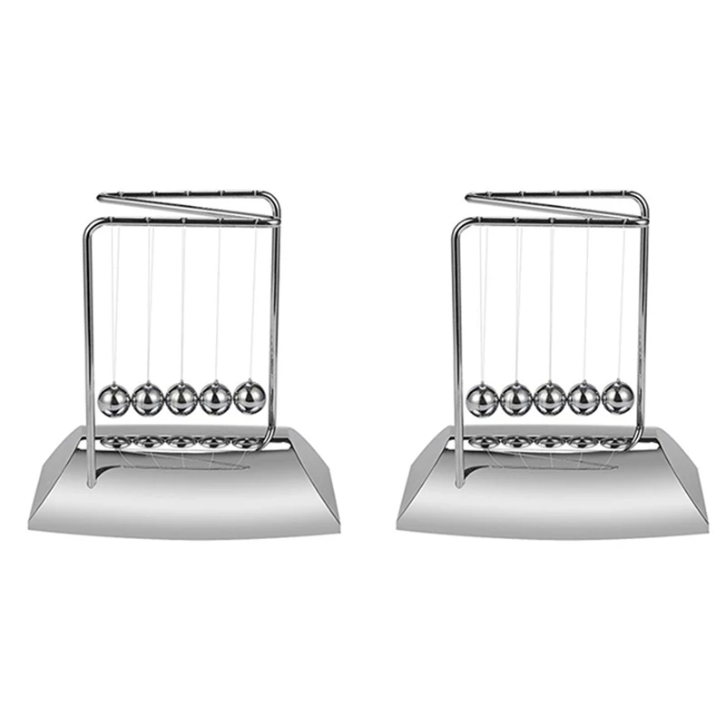 

2X Newton Balls Bring 5 Balls, Z Shape Newton Cradle, Electroplated Metal Material Pendulum Balls With Base