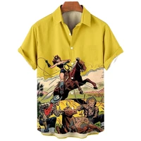 2022 mens shirts western denim printed shirts for men fashion vintage short sleeve tops classic oversized mens clothing camisa