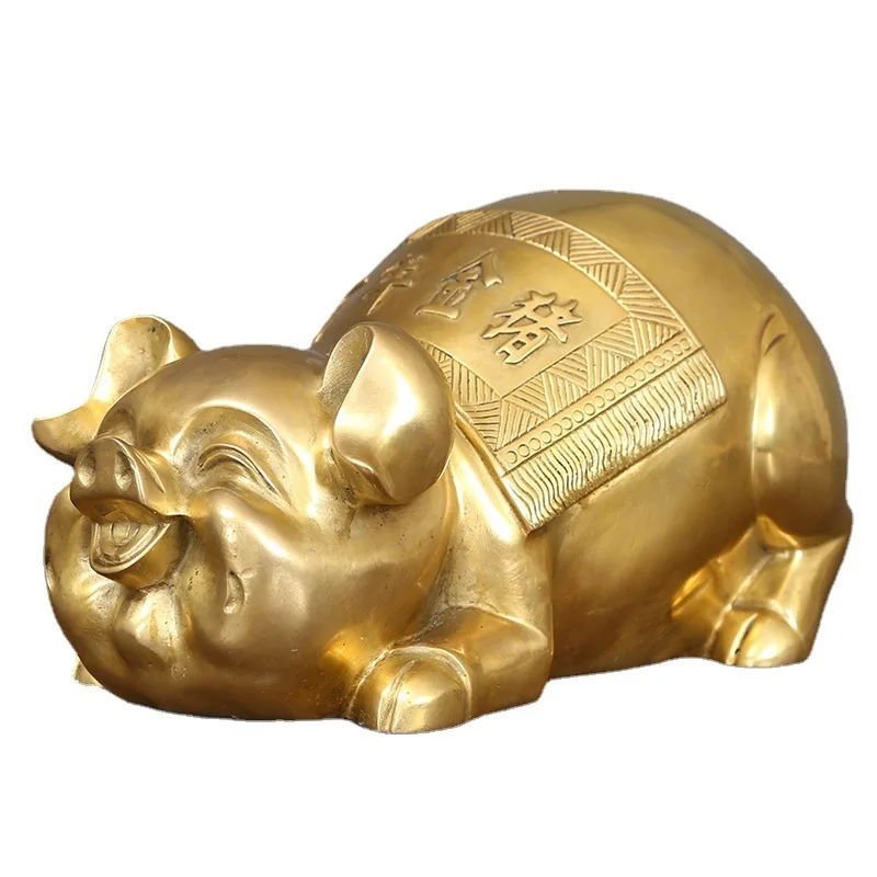 

MOZART Brass Golden Pig Ornament Piggy Bank Living Room Office Home Crafts Zodiac Pig Opening Gift Chinese Traditional Style