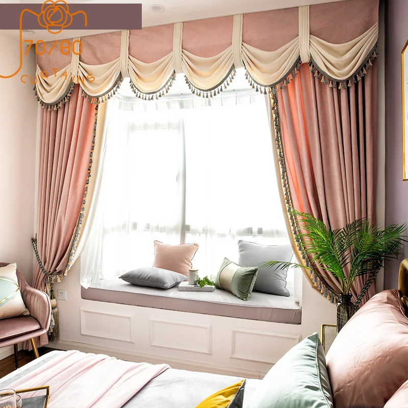 High-end French Solid Color Stitching Chenille Thick Flannel Blackout Curtains for Bedroom Living Room Customization
