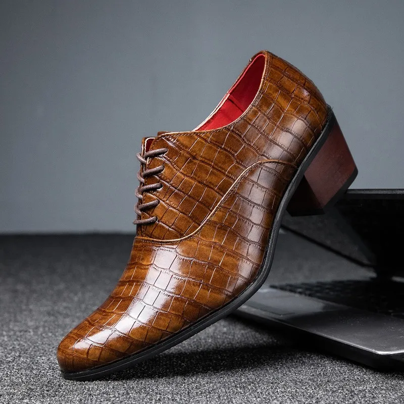 

Hot Sale Crocodile Men's Heel shoes Formal Leather Brown Men Loafers Dress Shoes Fashion Mens Casual Shoes Zapatos Hombre 2021