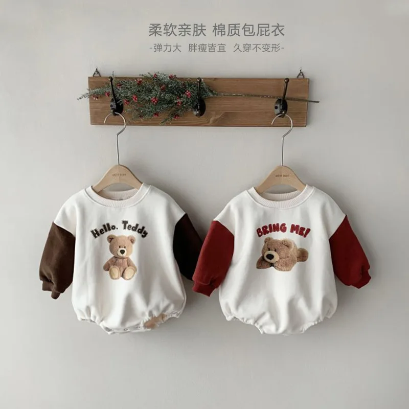 

Детский комбинезон 2022Ins Корейская версия на весну и осень теплый милый детский хлопковый комбинезон с длинными рукавами и медведем