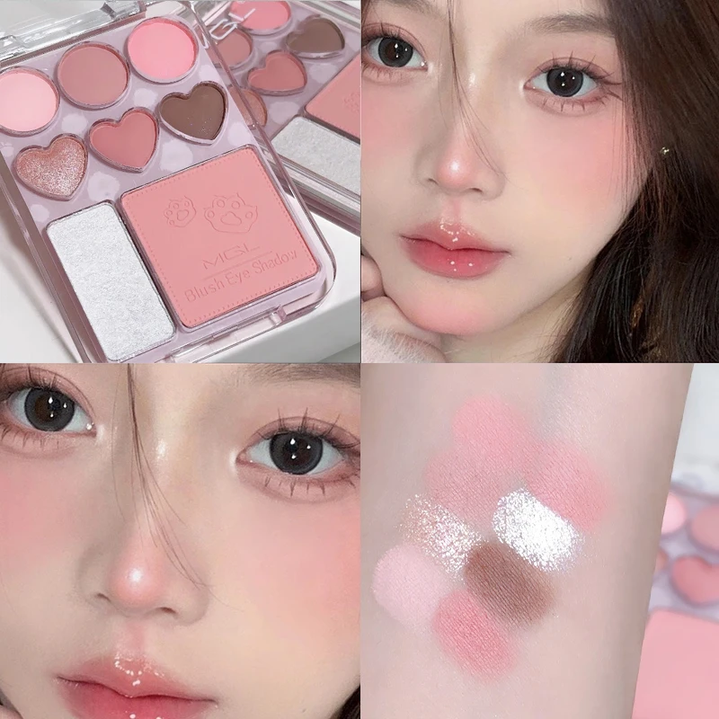 8 цветов блестящие розовые румяна палитра теней для век розовый оранжевый милый