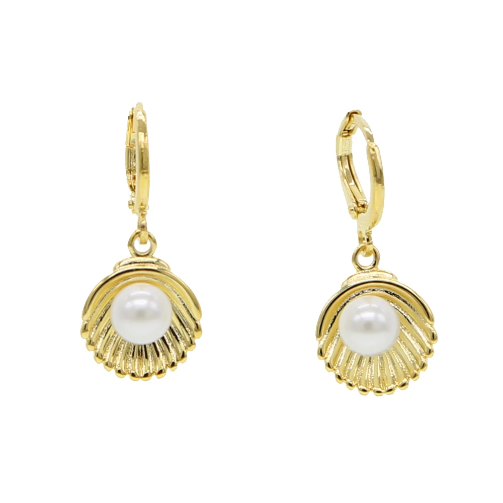 Новинка лета 2024 серьги-подвески в виде морской ракушки для женщин золотой цвет с