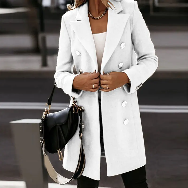 

Woolen Coat Ladies New Autumn and Winter Long-sleeved Suit Collar Double-breasted Jacket Female Slim Fit OL Women's Clothing