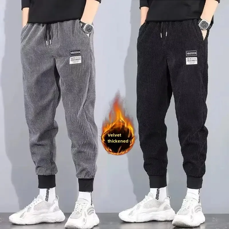 Мужские осенне-зимние вельветовые брюки на флисовой подкладке повседневный