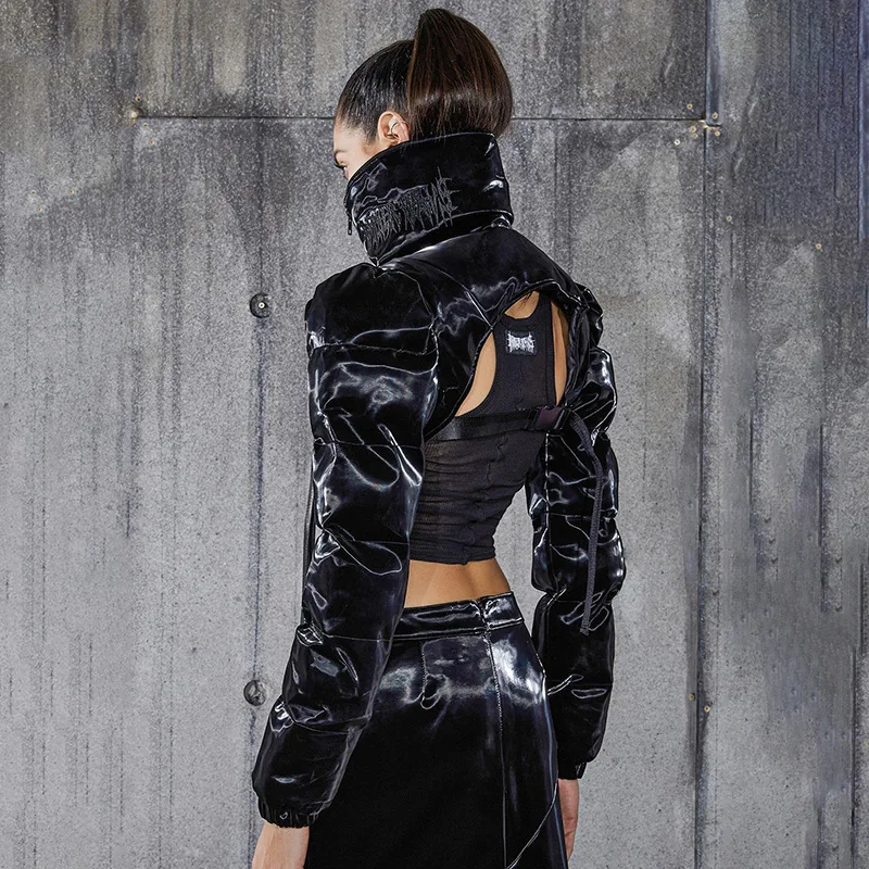Autumn and Winter New 2021 Women's Solid Color Stand-up Collar Cardigan Zipper Adjustment Buckle Short Women Short Cotton Coat