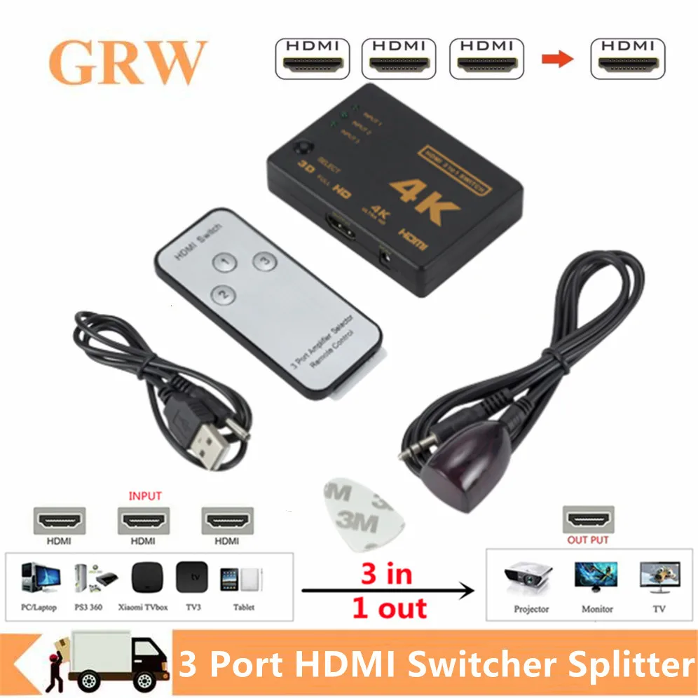 3x1 HDMI-совместимый переключатель сплиттер 3 входа 1 выход 4K HDMI коммутатор адаптер 3 порта HDMI кабель концентратор для Xbox DVD HDTV ПК ноутбука