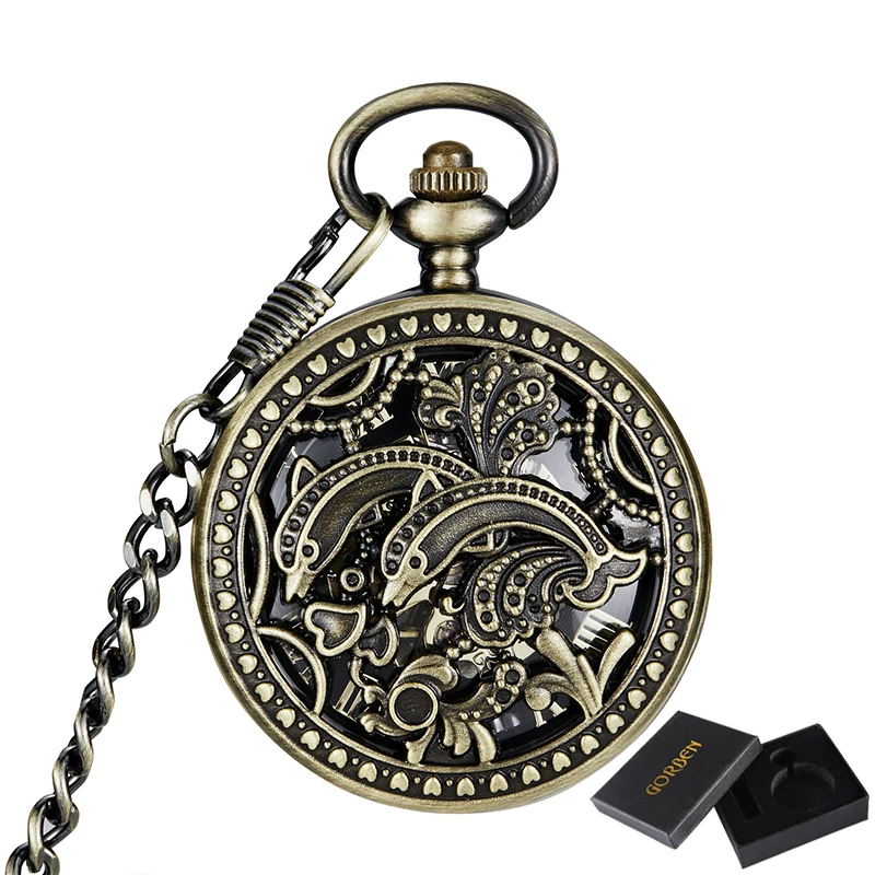 7 Patterns Vintage Mechanical Old Clock Man Pocket Watch Fob Chain Steampunk Skeleton Watches for Man Chinese Factory Pendant