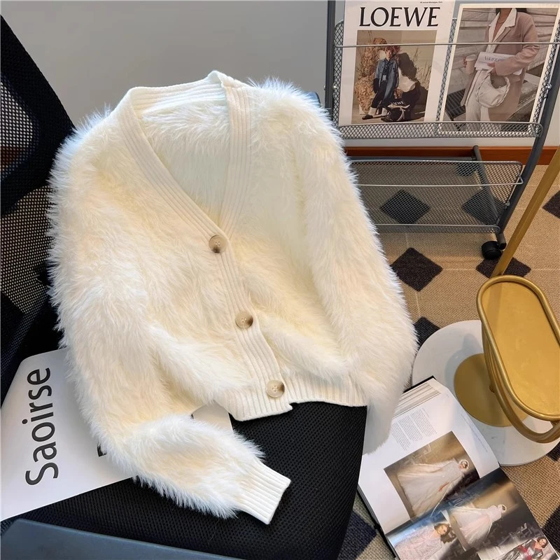 

Свитеры с длинным рукавом, Женский Повседневный модный однотонный свитер в Корейском стиле, новинка 2023, осенне-зимний Свободный кардиган, одежда