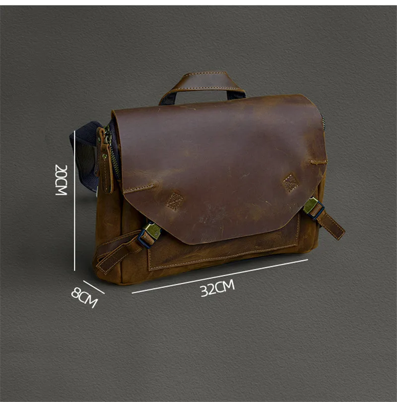 Retro fashion high quality Crazy Horse cowhide men's anti-theft messenger bag for daily outdoor work business portable briefcase