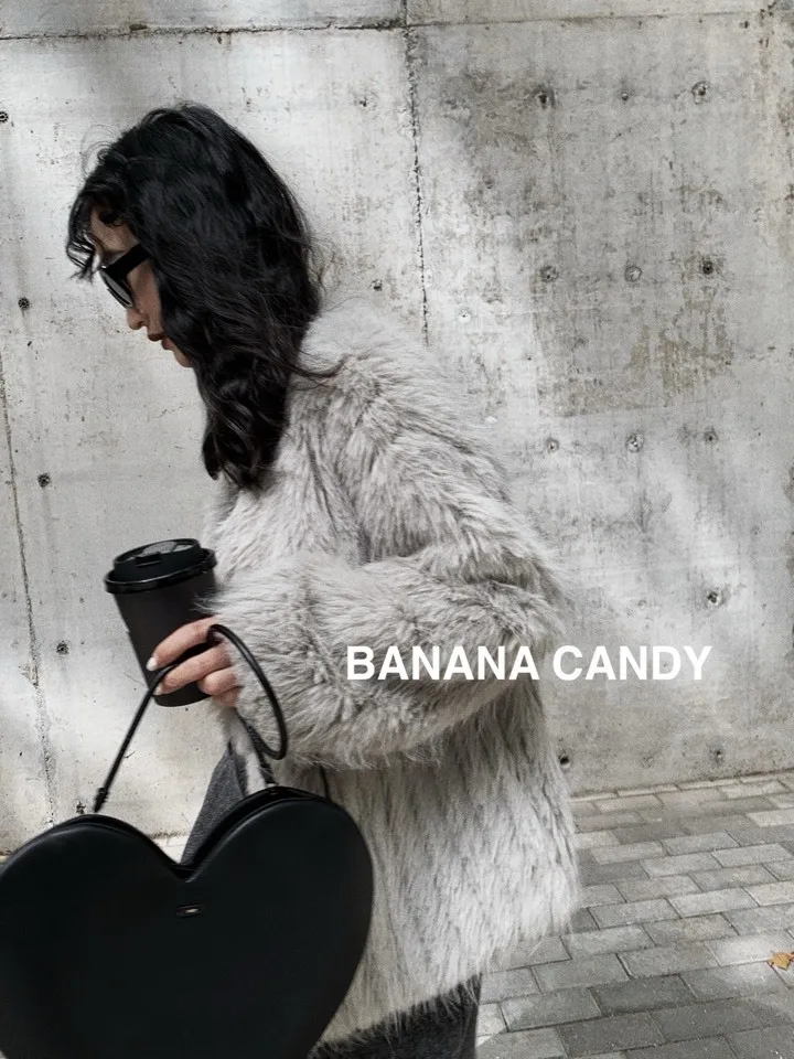 V-neck fur fluffy, silky, hairy, autumn and winter coat, female