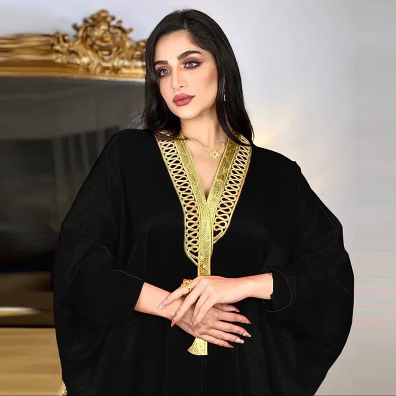 Фото Vestido Ropa De Mujer Envio Gratis Eid Abayas Женское атласное платье Рамадана Мусульманская мода Американская одежда Халат с рукавами «летучая мышь» №1