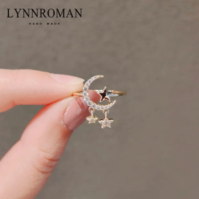 

Japanese Luxury Moon and Star Rings Open Ring Ethos Index Finger Ring Niche Design Novel Gifts for Women Party Dresses Jewelry