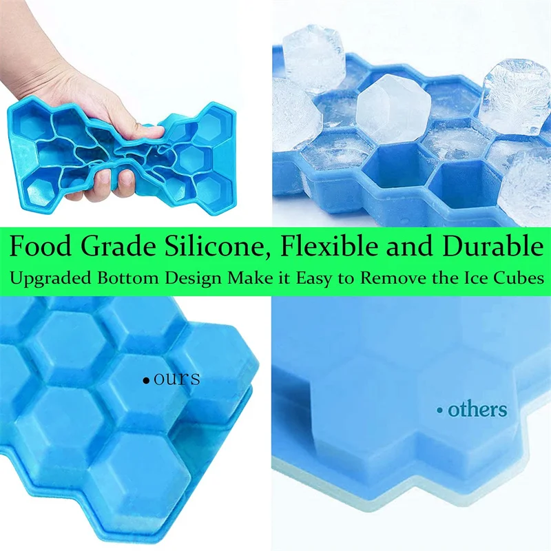 Honeycomb Ice Cube Tray Reusable Silicone Mold BPA Free Maker with Removable Lid for Easy Release |