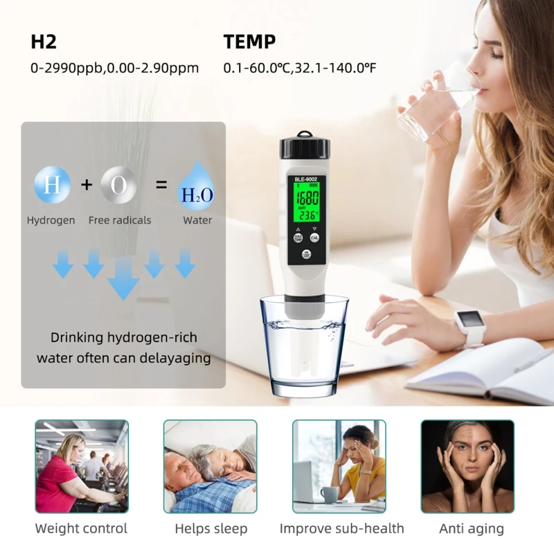 

Portable Hydrogen Meter High Accuracy Pen Type H2 Meter Data Hold Function LED