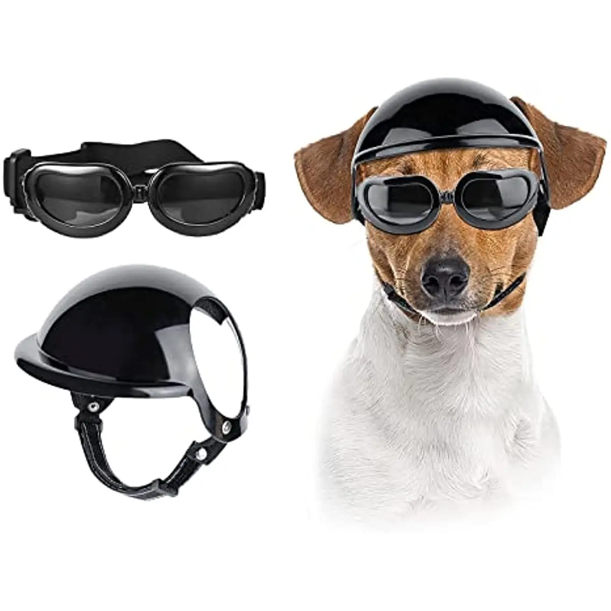 

AMOBOX Small Dog Goggles with Helmet UV Protection Adjustable Doggy Sungalsses Windproof Antifogging Motorcycle Puppy Glasses