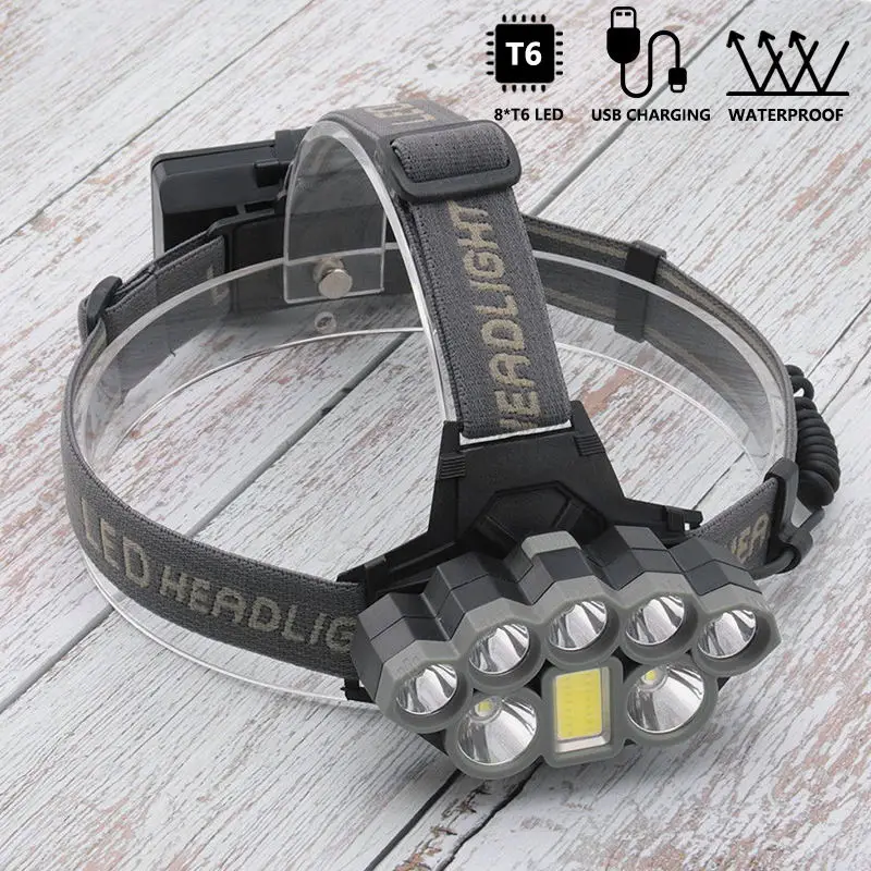 

120000LM T6 8x LED Headlamp Rechargeable Head Light Flashlight 18650 Torch Lamp Work Light Fishing Lights Outdoor Portable Light