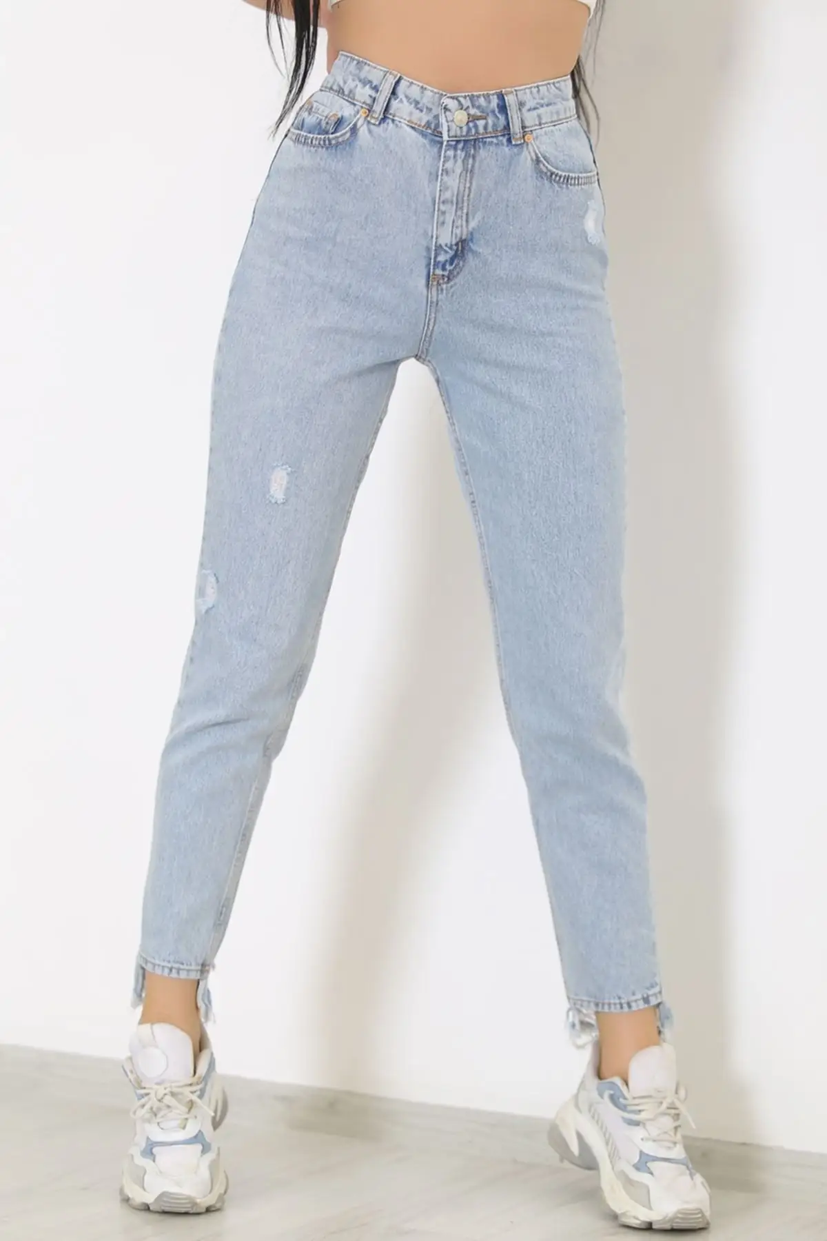 

Women's Jean Tassel Laser Trousers Full Length Straight Pant Streetwear Female Buttons Zipper Ladies