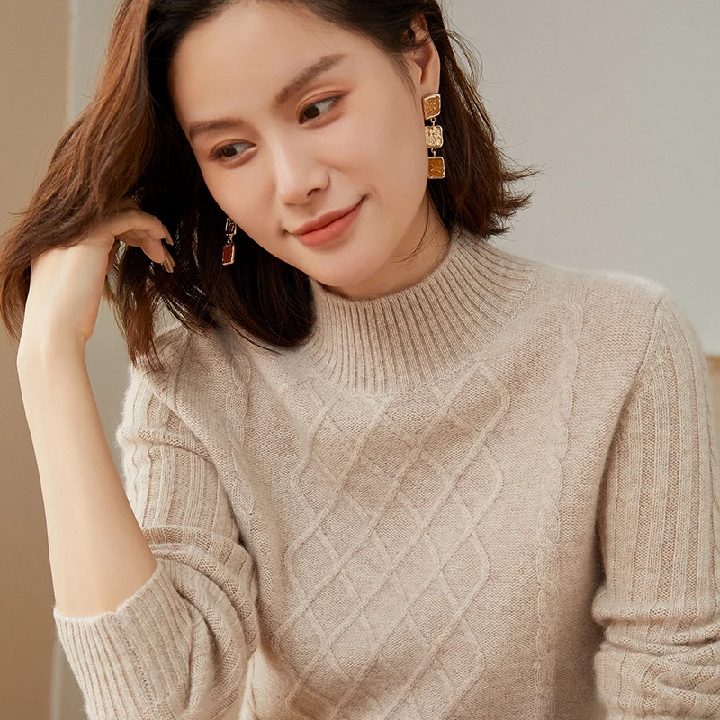 

High-End 2022 Autumn Winter Thicken Loose Pullover 100% Pure Cashmere Knitted Turtleneck Sweater Women's Jumper Girl Clothes