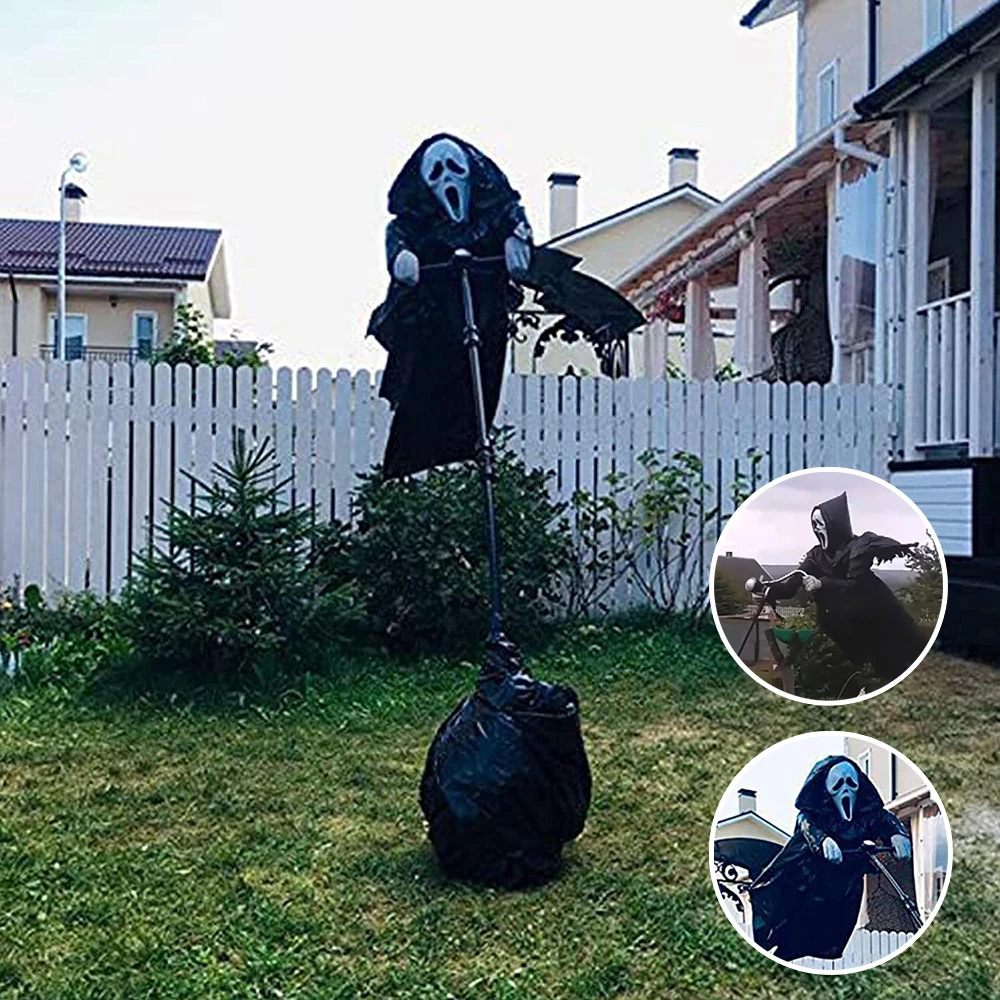 Garden Grim Reaper Ghostface Scarecrow Yard Art Hanging Scary Scream Ghost Halloween Scream Ghostface Scarecrow Outdoor Decor
