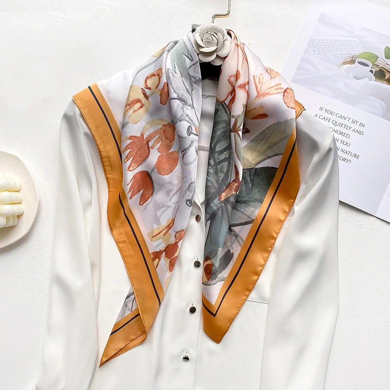 Атласный шелковый шарф Женский дизайнерский брендовый шейный платок шарфы 70 см