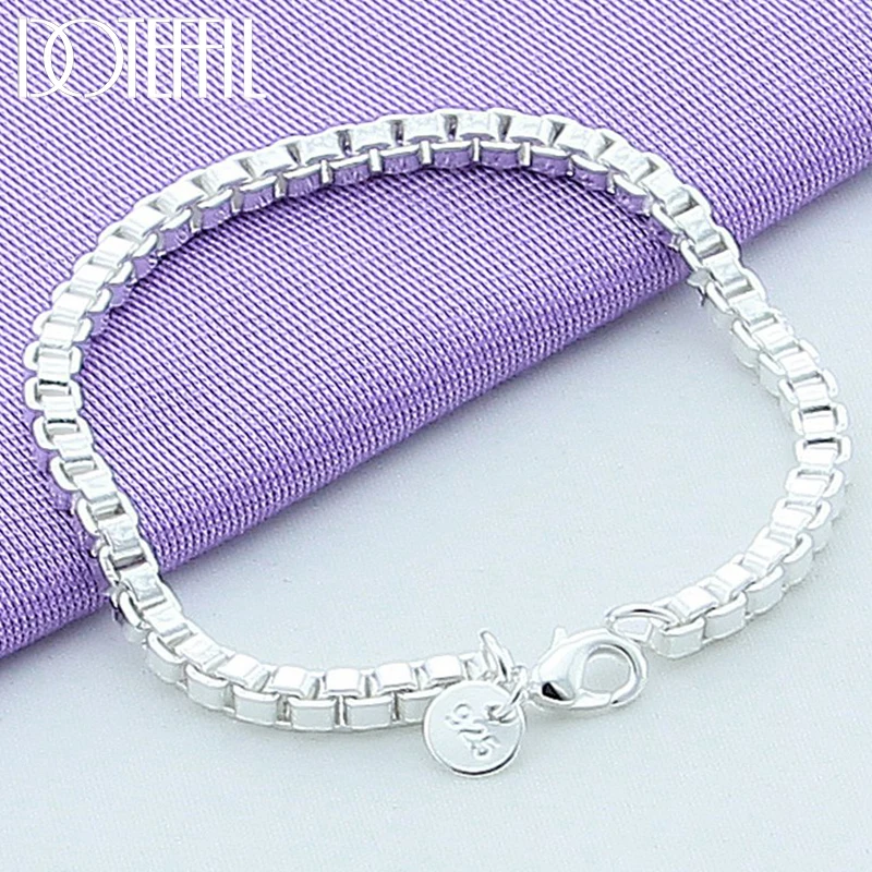 

DOTEFFIL 925 Sterling Silver Square 3mm Box Chain Bracelet For Women Fashion Charm Wedding Engagement Party Jewelry