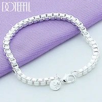 doteffil 925 sterling silver square 3mm box chain bracelet for women fashion charm wedding engagement party jewelry